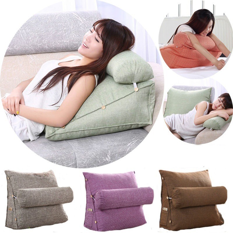 Stereo Wedge Shape Backrest Pillow Waist Cushion Washable Cotton Linen ...