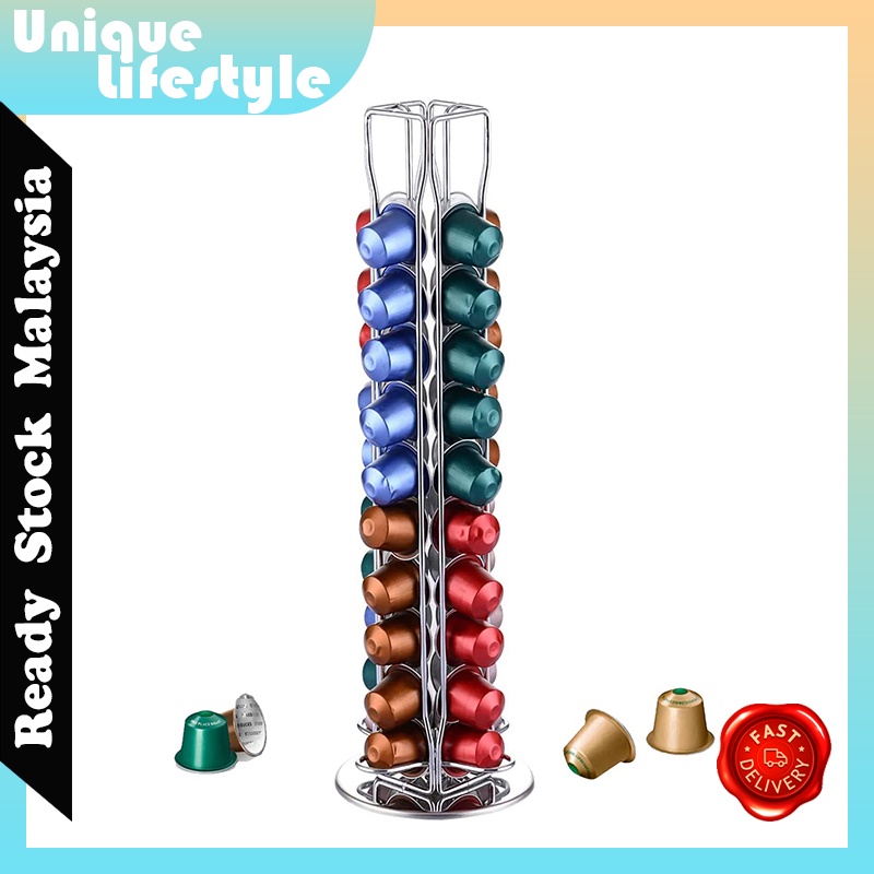 thumbnail image 2 of Rotating Nespresso Coffee Pod Holder Rack - Holds 44 Capsules, Silver Steel 2 of 5