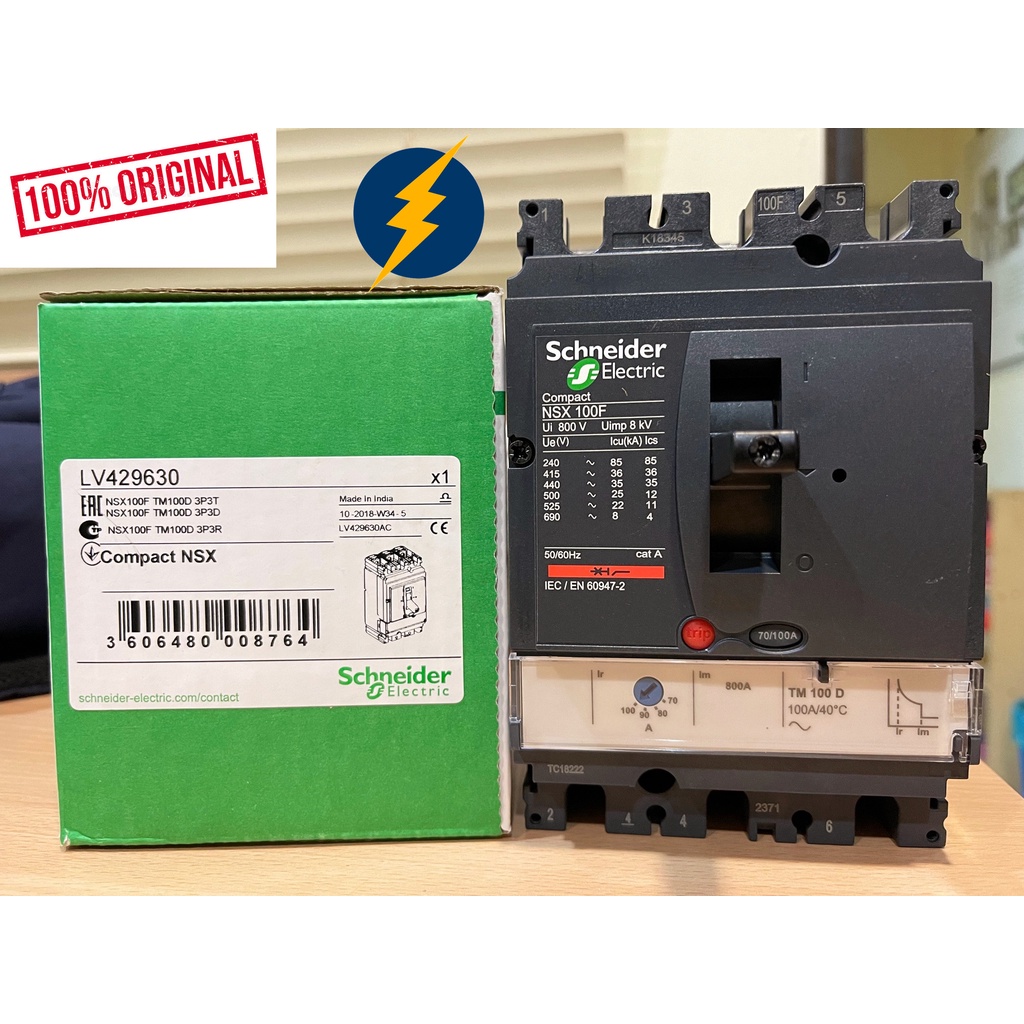 SCHNEIDER LV429630 MCCB Circuit Breaker ComPact NSX100F, 36 KA At 415 ...