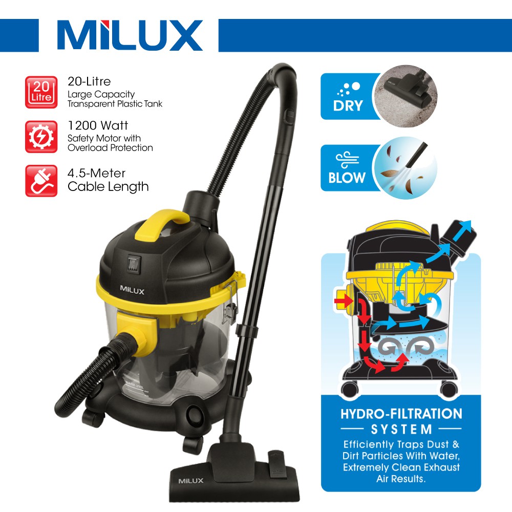 Milux 20L Water Hydro Filtration Vacuum Cleaner Blow MVC20WF Shopee