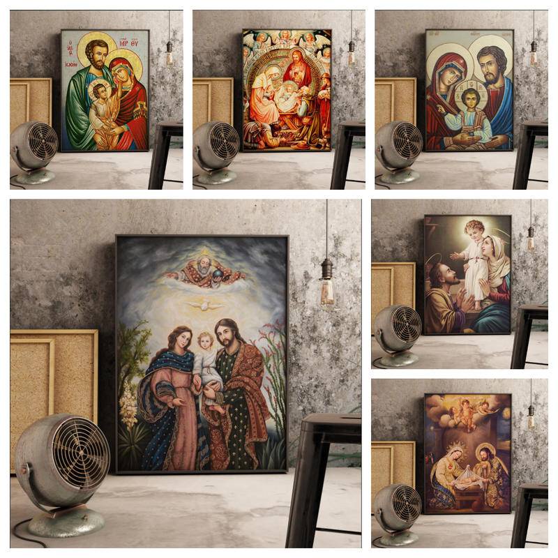 The Holy Family icon The Jesus Christ Virgin Mary & Joseph Canvas ...