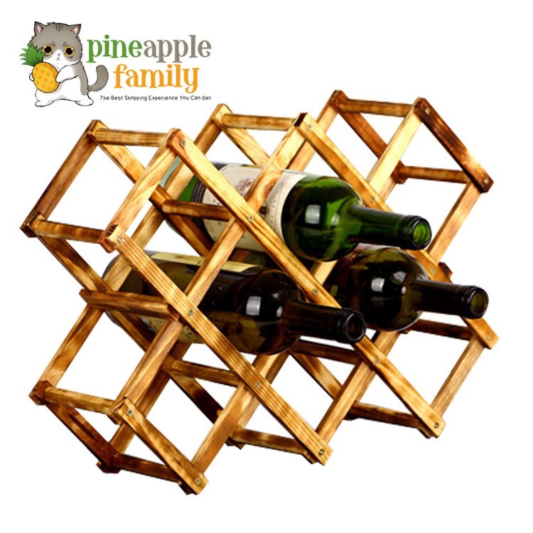 Creative Foldable 10 Bottle Wooden Wine Rack Organizer Display Shelf ...