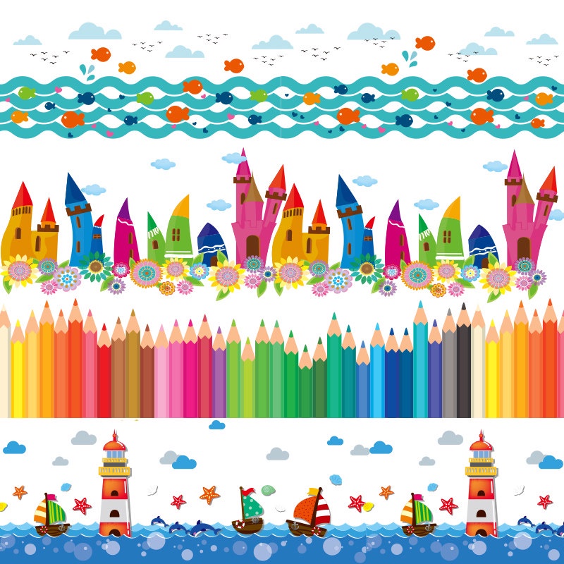 Children Wall Stickers Cartoon Baseboard Waistline Kindergarten Ring ...