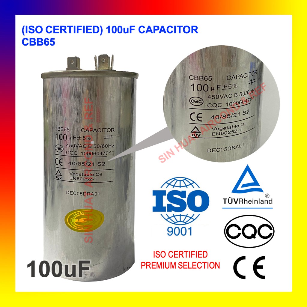 (WITH ISO) 100uF CBB65 Capacitor for Air Conditioner Outdoor