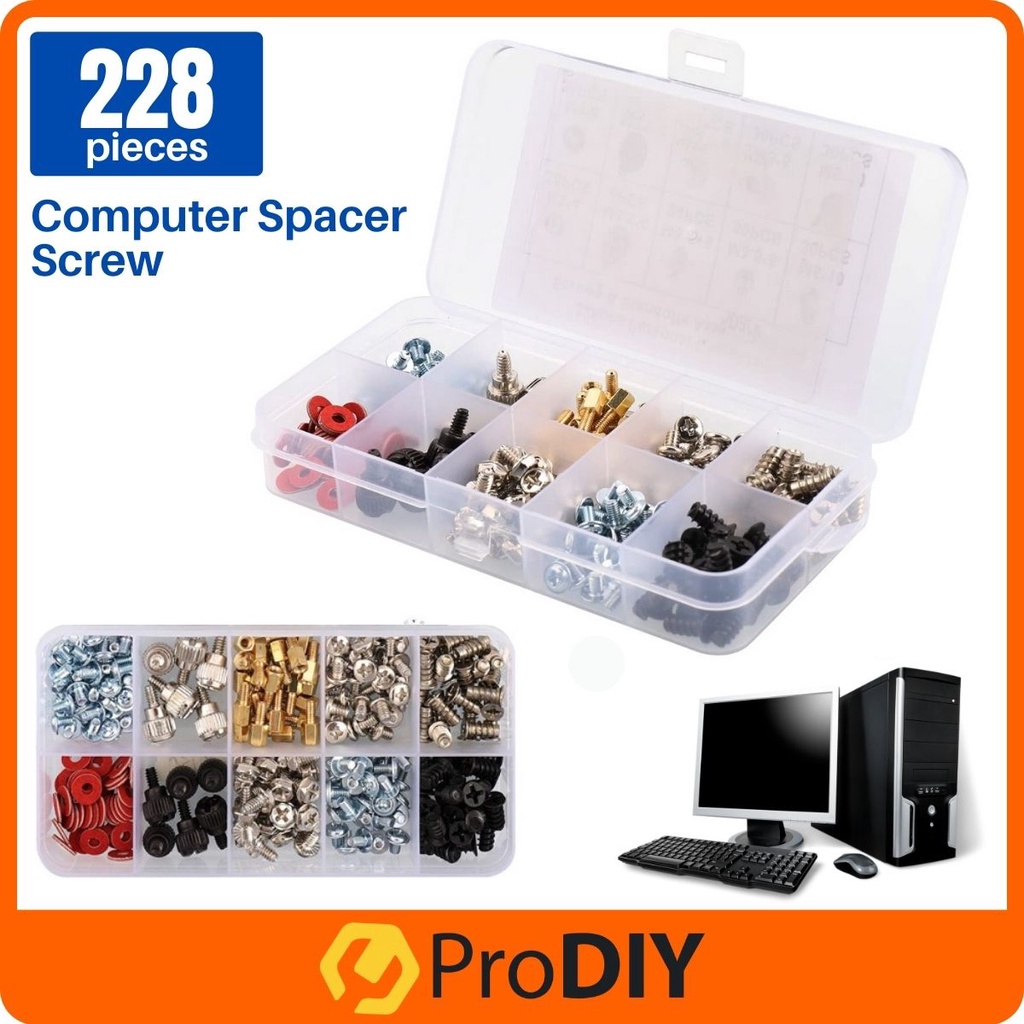 228pcs Personal Pc Computer Screws Spacers Standoffs Set Assortment Kit