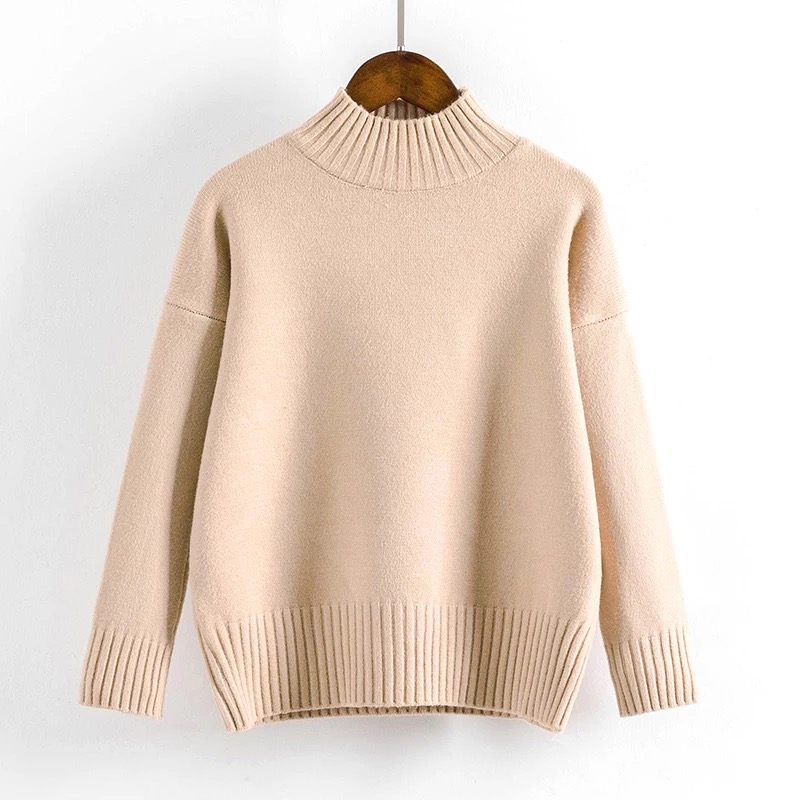 【ready stock】Half high neck white sweater women's pullover loose ...