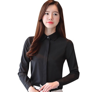 Ready Stock Women Casual Blouse Formal Long Shirt Black White Tops