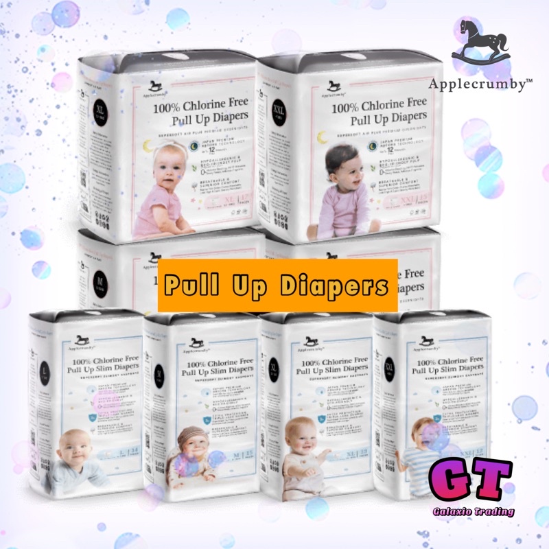 ⚡️READY STOCKS⚡️GT AppleCrumby Daily Overnight Baby Pull Up Diapers 1 pack💯Chlorine Free Natural