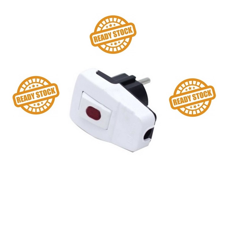 PUTIH White Broco Switch Plug+Light 1331165 - Arde Plug 2P White ...