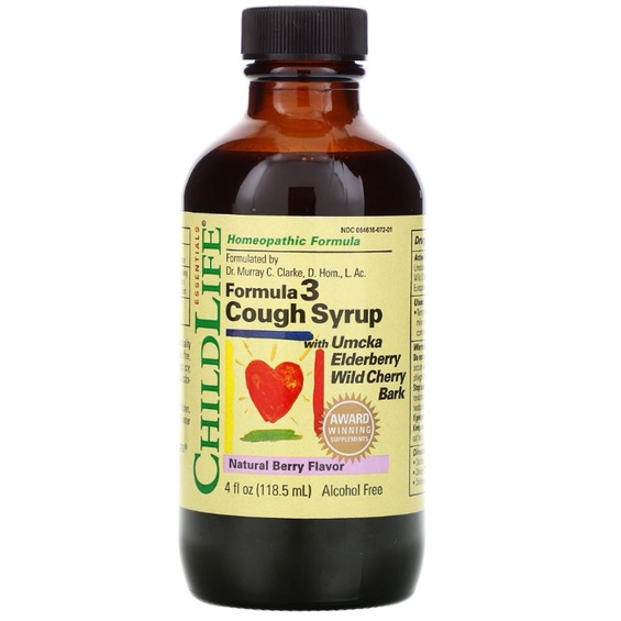 ChildLife, Essentials, Formula 3 Cough Syrup, Alcohol Free, Natural