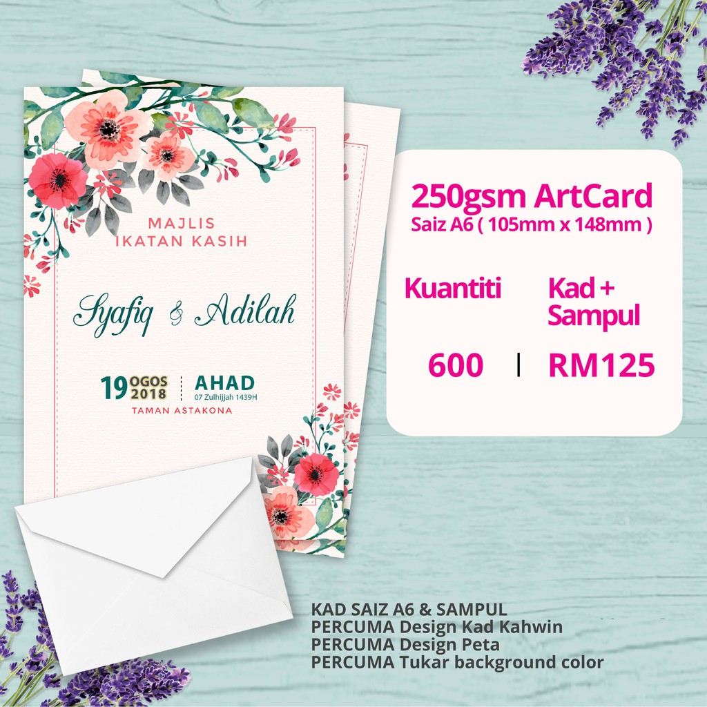 Kad Kahwin Saiz A6 Paling Murah 600pcs Kad Sampul Free Design