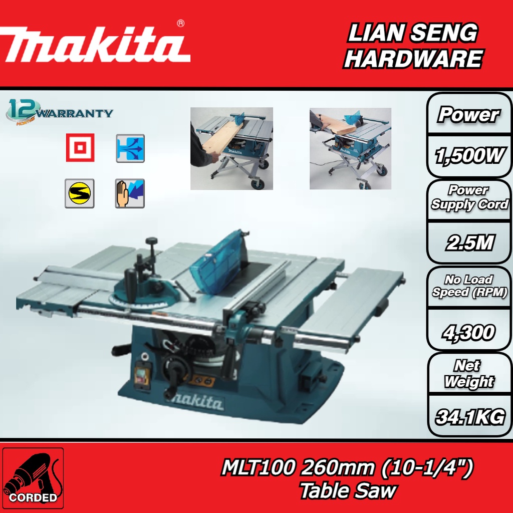 Makita 260mm 1500w corded deals table saw