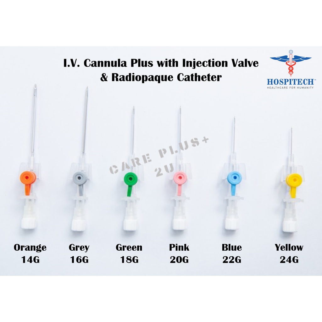 Hospitech IV Cannula / Catheter with Valve [ Size: 18G / 20G / 22G ...