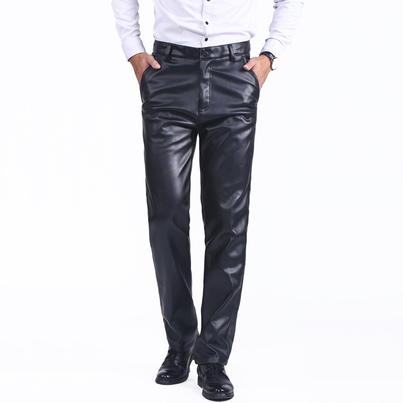  Men Leather Pants Skinny Fit PU Leather Trousers