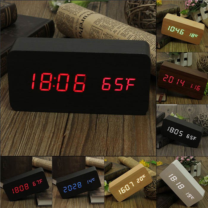 Wooden Digital LED Rectangular Wood Block Alarm Clock Shopee Malaysia