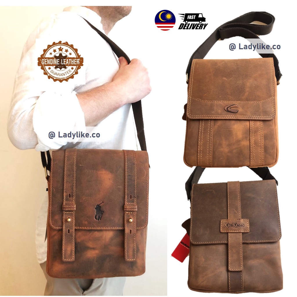 Cowhide Leather Bag Sling Crossbody Bag Genuine Leather Quality Premium Bag Polo Camel Timberland Beg Kulit Lembu Shopee Malaysia