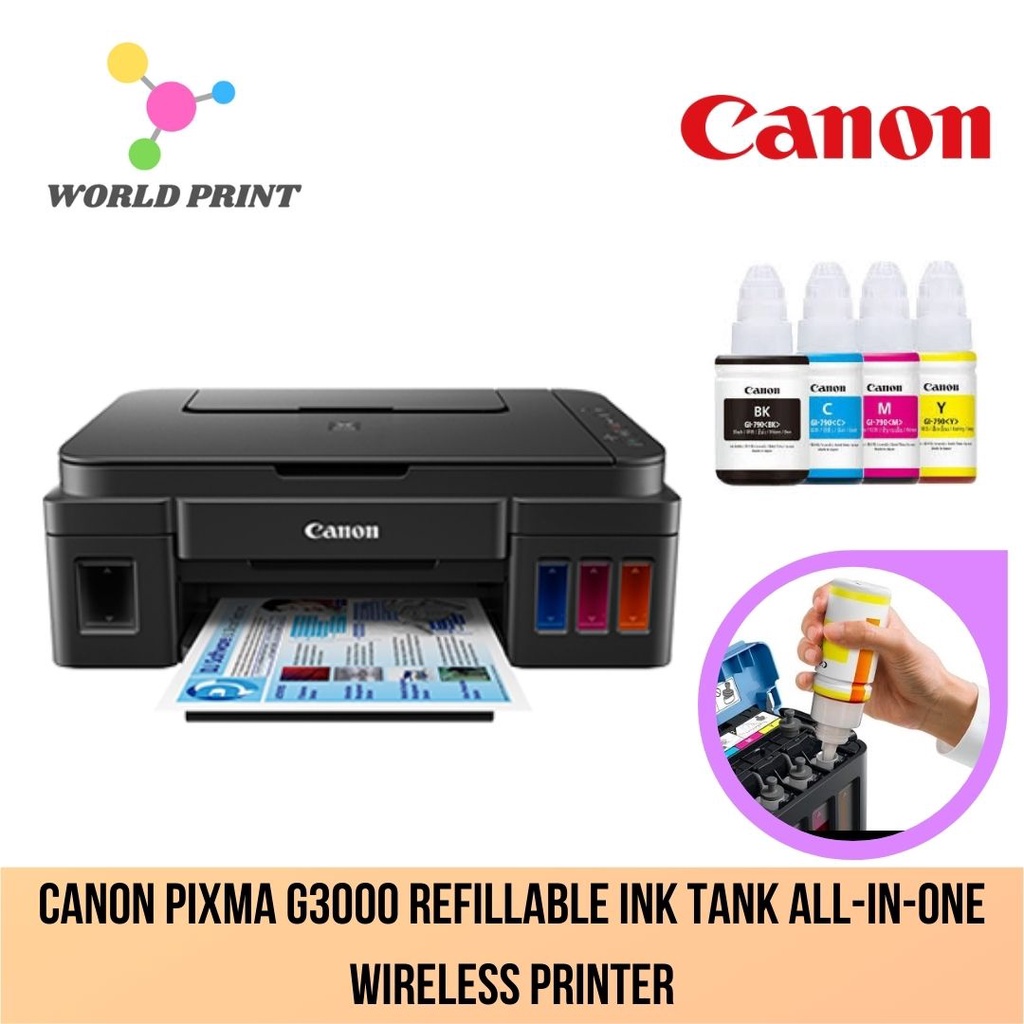 Canon Pixma G3000 Refillable Ink Tank All In One Wireless Printer Shopee Malaysia