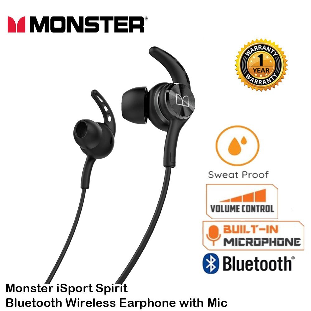 100 Original Monster iSport Spirit Bluetooth Wireless Earphone with Mic