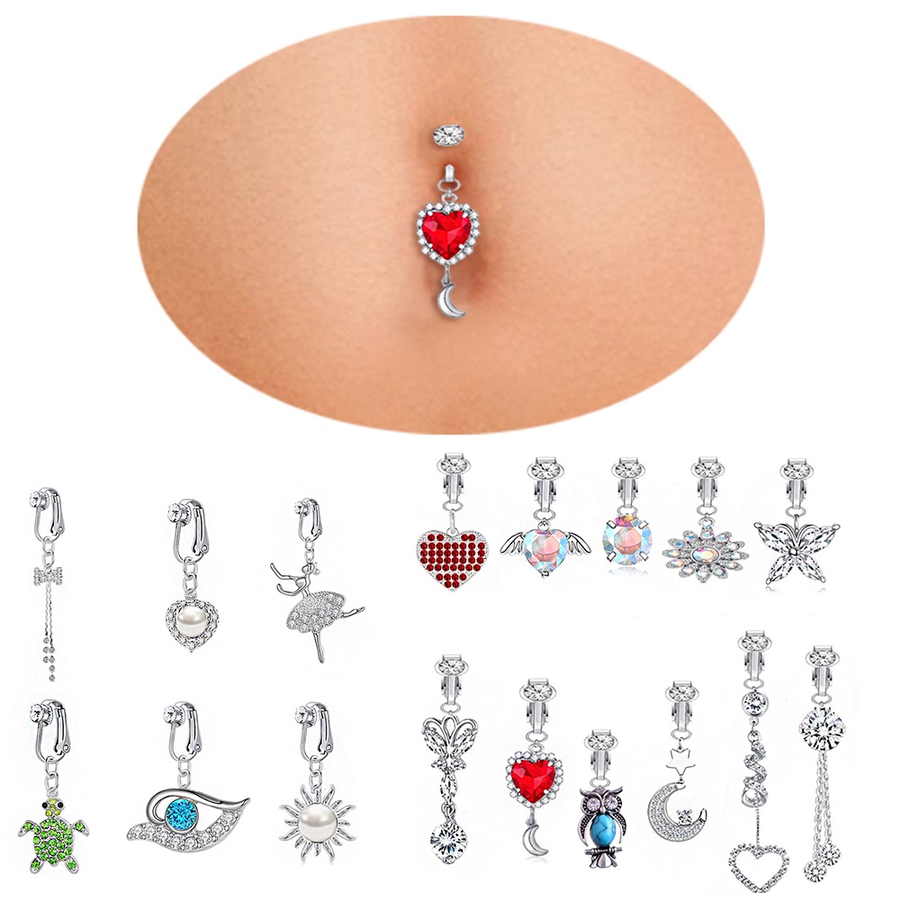 Faux Fake Belly Ring Butterfly Heart Fake Belly Piercing Clip On