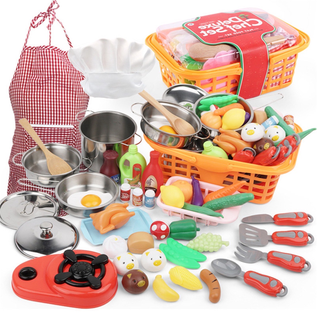 Children Kitchen Toys Simulation Kitchen Utensils Food Cookware Pot Pan ...