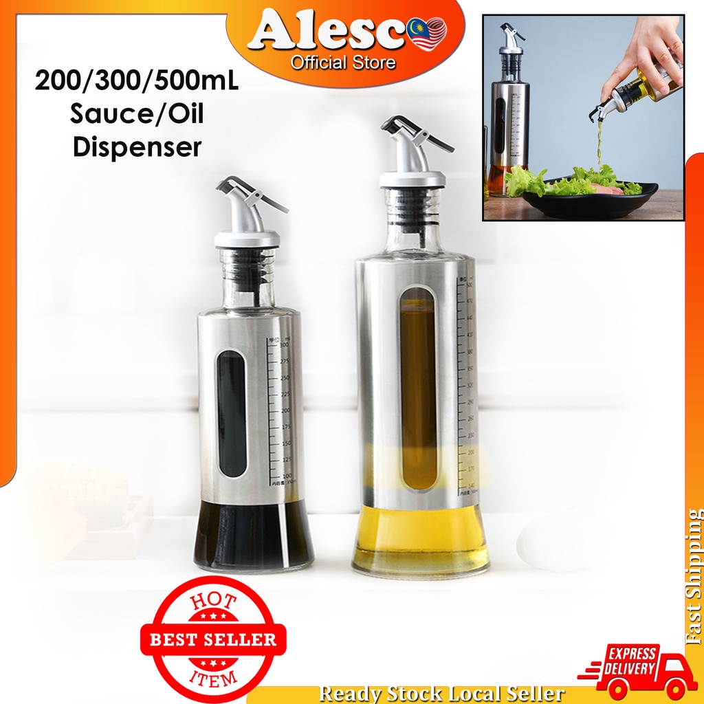 Oil Storage Bottle Dispenser Stainless Steel Glass Kitchen Soy Sauce