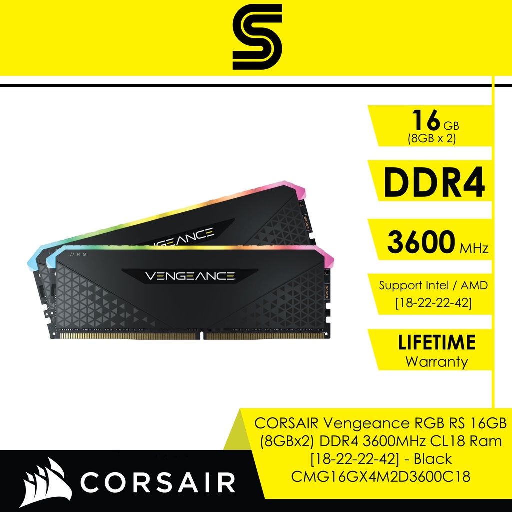 CORSAIR Vengeance RGB RS 32Go DDR4 (2x 16Go) RAM DIMM 3600MHz CL18