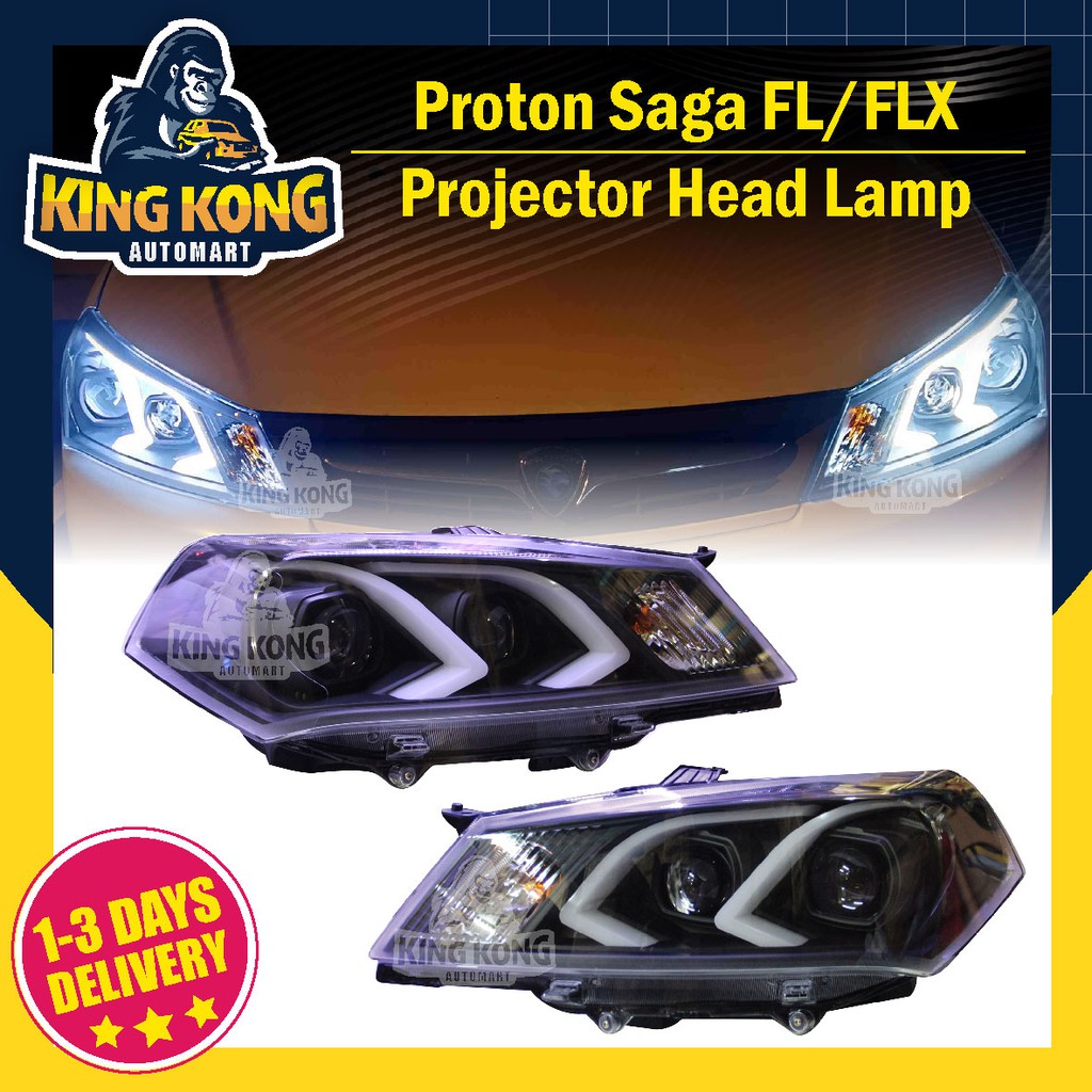 Proton Saga FL/FLX ( Benz Look ) Double Projector Headlamp With Light Bar Shopee Malaysia