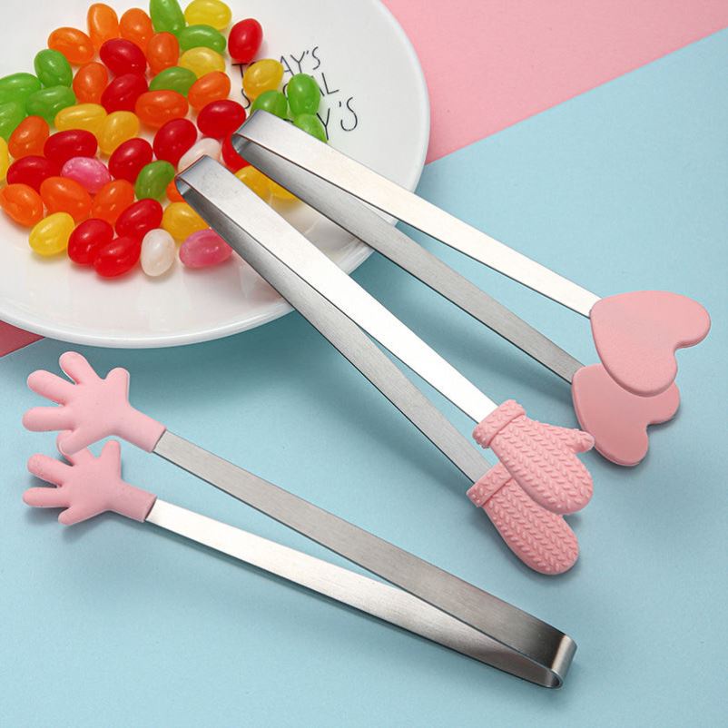 Creative Small Palm Heart Silicone Food Tongs Ice Candy Kitchen Stainless  Steel Non-slip Mini Tongs