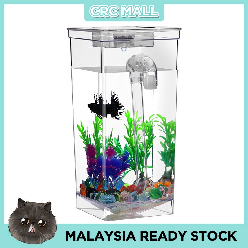 Fun Fish Home Office Auto Cleaning Mini Aquarium Complete Set with LED ...