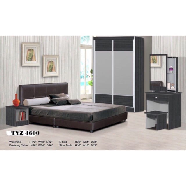 Full Bedroom Set Bedset Furniture Of 5 Items | Shopee Malaysia