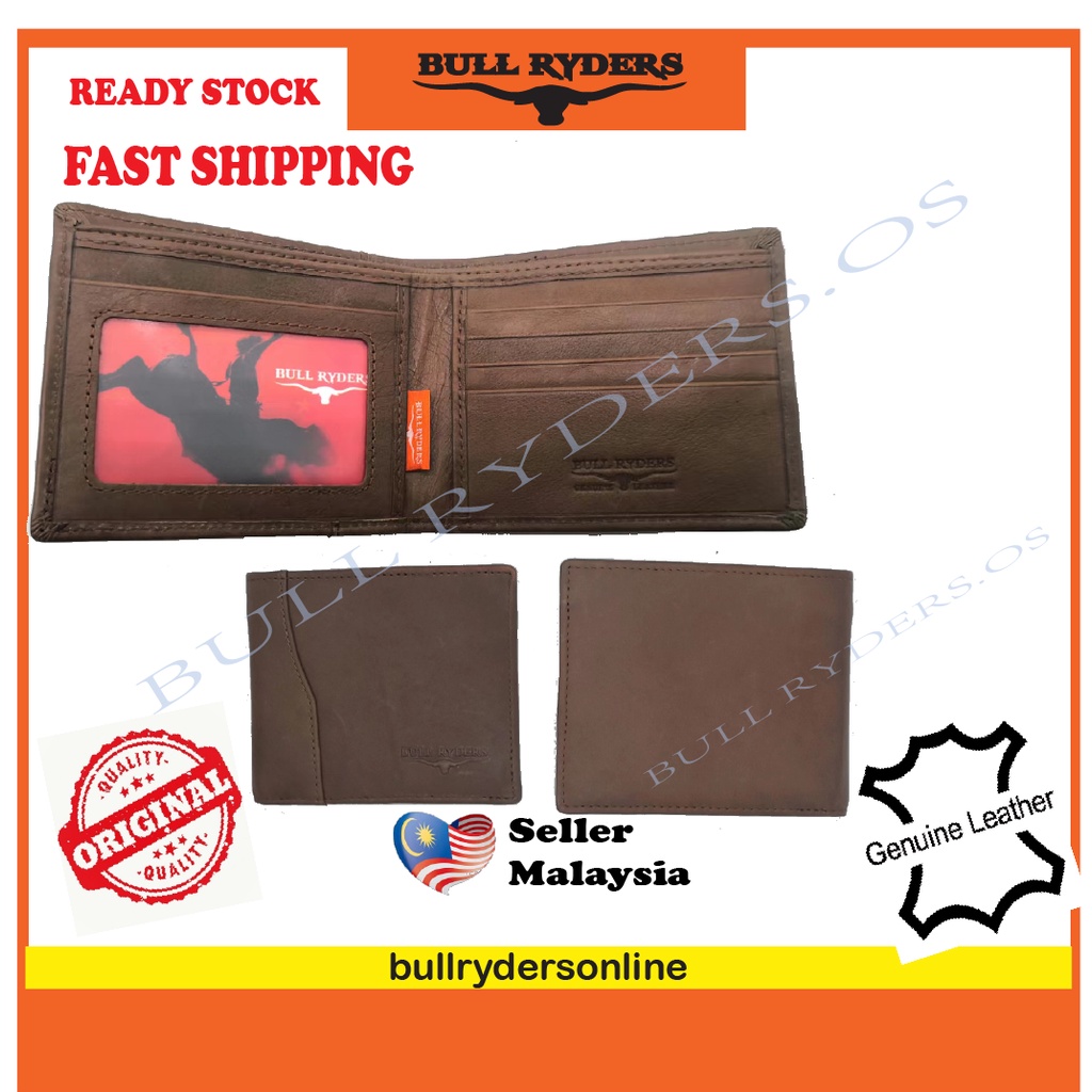 BULL RYDERS - Genuine Leather Short Bifold Wallet with ID card slot ...