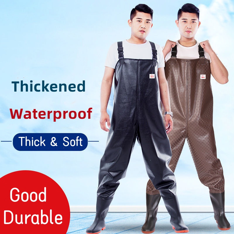 Fishing Pants Rain Pant Overall with Thick Rain Boots Waist Wading