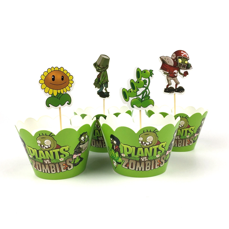 24pcs Plants vs Zombies Theme Cake Wrappers Kids Favors Decoration ...