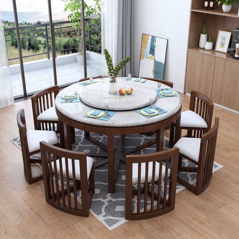 [PRE ORDER] Marble Top Round Hiding Dining Table 8 Seater Meja Makan ...