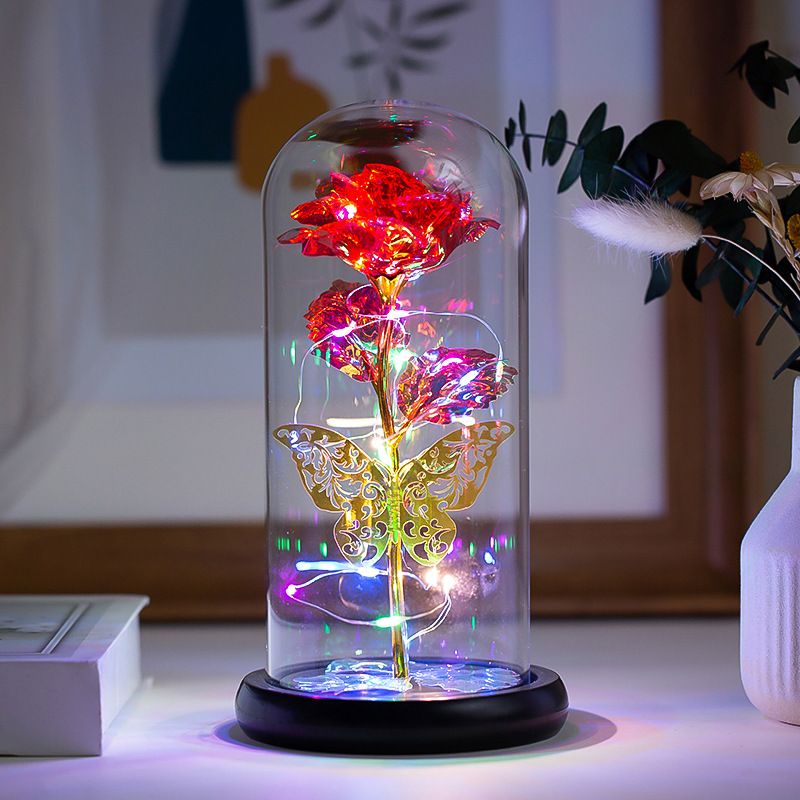 LED Light Rose with Butterfly in Glass Dome with Plastic Base (free ...