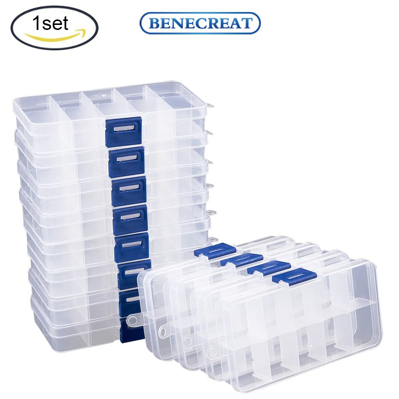 Benecreat Rectangle Clear Transparent Compartments Grid Case Organizer ...