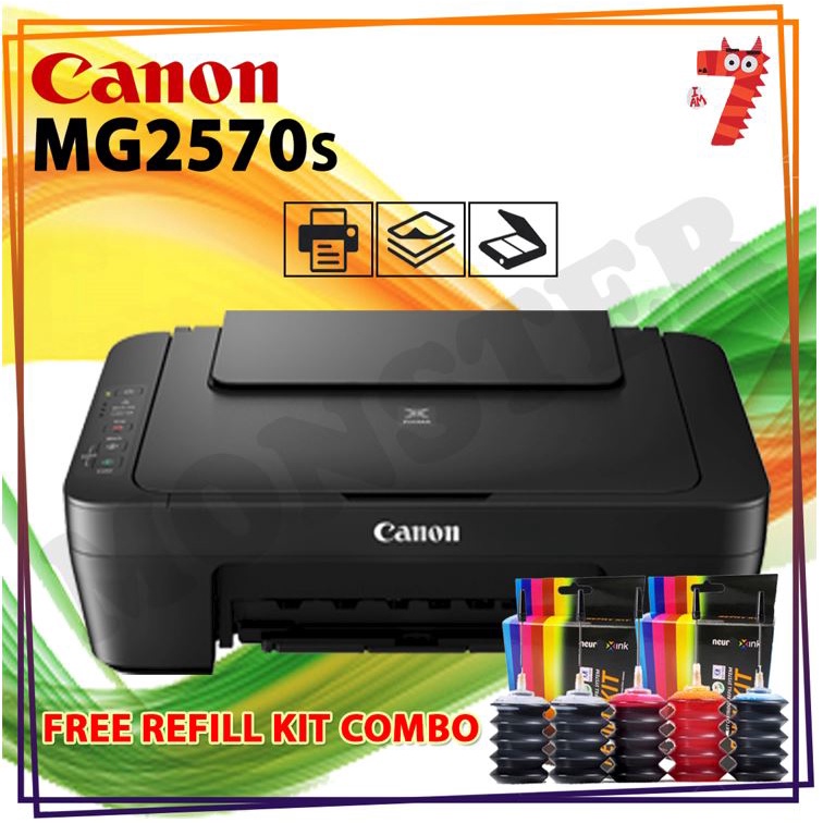 Canon PIXMA MG2570S AllInOne Inkjet Printer FOC Refill Kit Combo