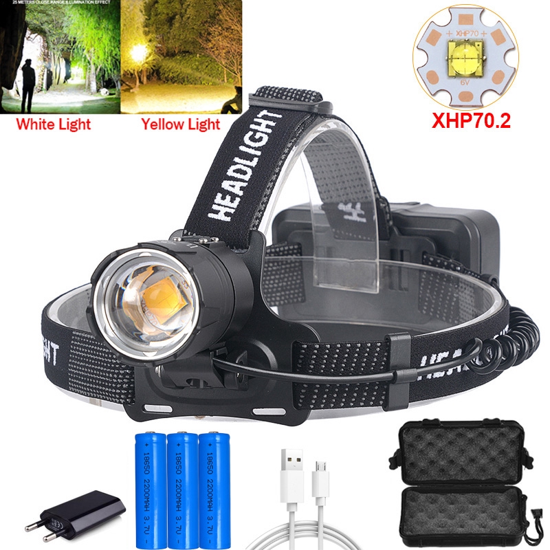 XHP70.2 Led Headlamp XHP70 Yellow or White Headlight Fishing Camping ...