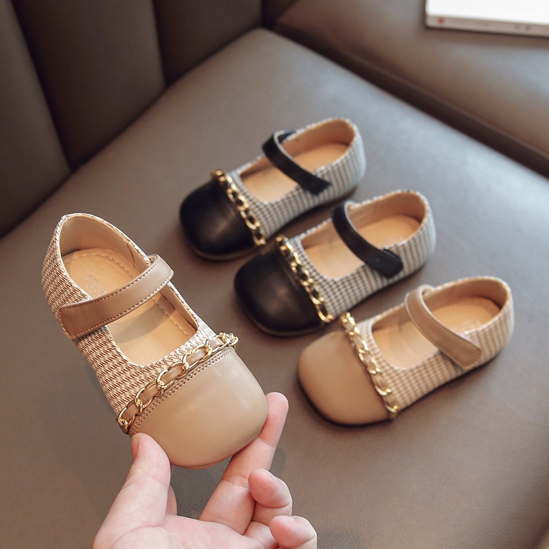 Stylish Metal Chain Baby Girls Soft Leather Flat Shoes Kids Shoes Anti