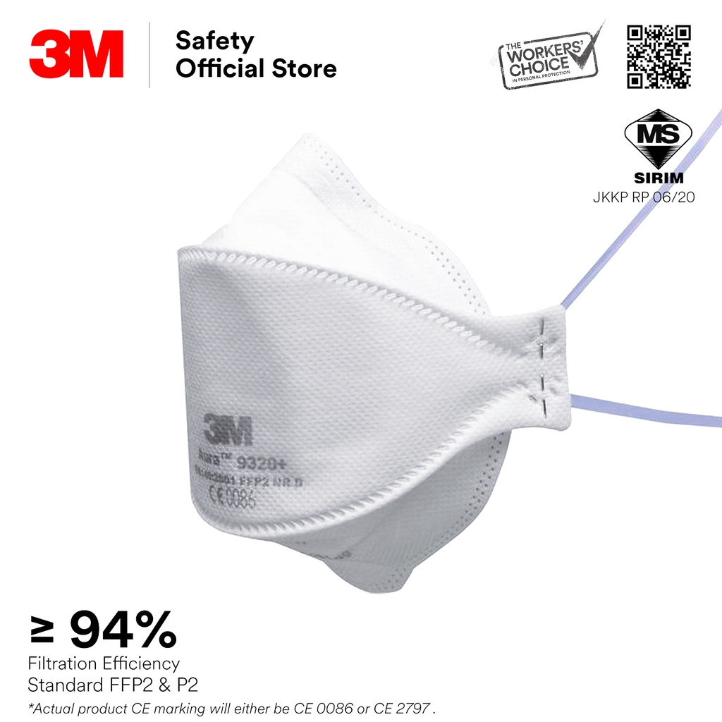 3M™ Aura 9320A+ P2 Standard Premium Particulate Disposable Respirator ...