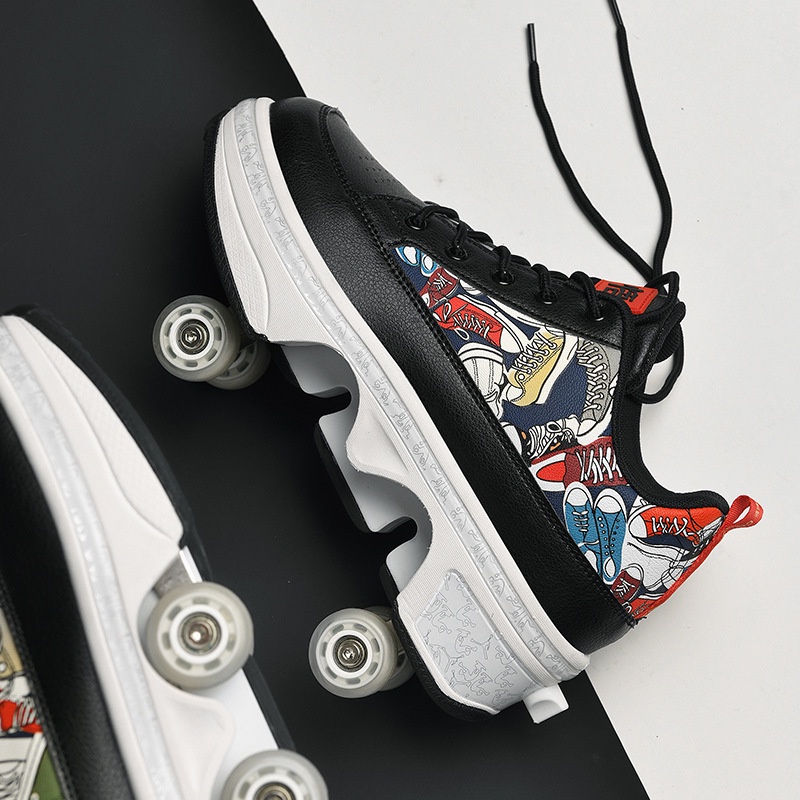 popular 4 wheel automatic roller skate walking shoes deformable shoes