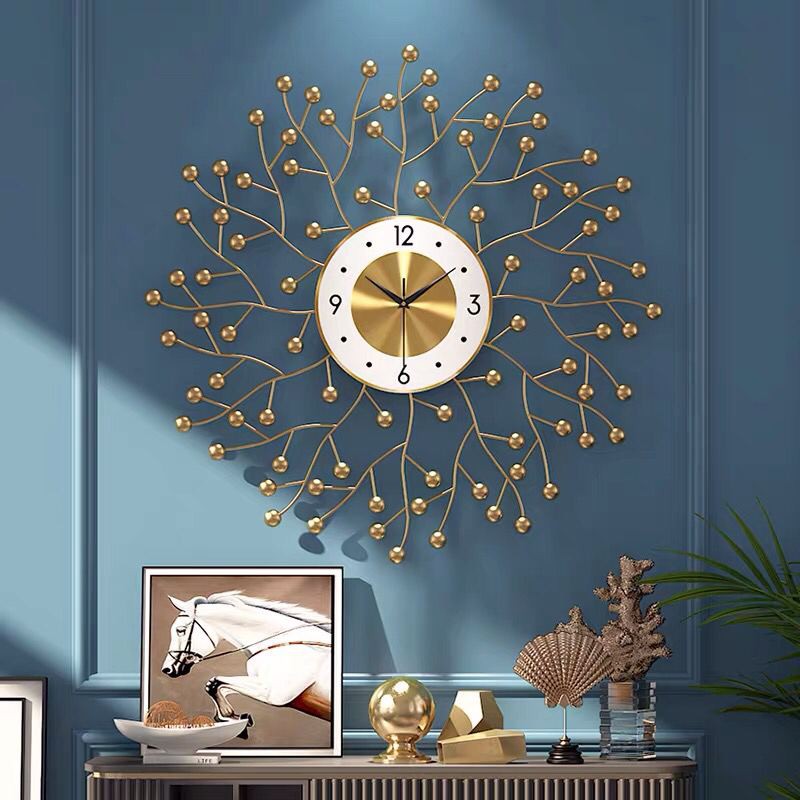 WC139 Jam Dinding Fancy Flower Gold Wall Clocks Modern Decoration for ...