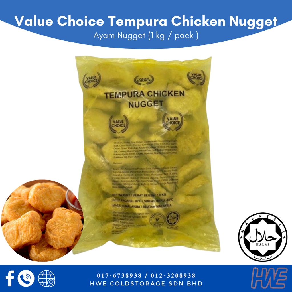 [halal] Value Choice Tempura Chicken Nugget 1kg Nuget Ayam 50pcs±