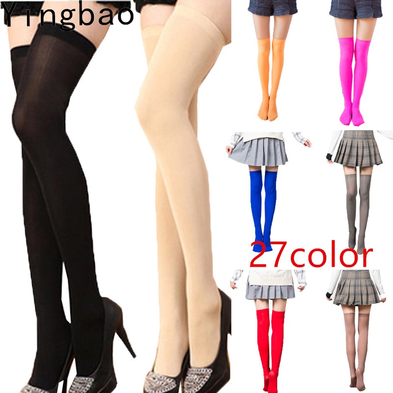 Yingbao Velvet Over Knee Long Socks Women Ladies Thigh Striped Plain ...