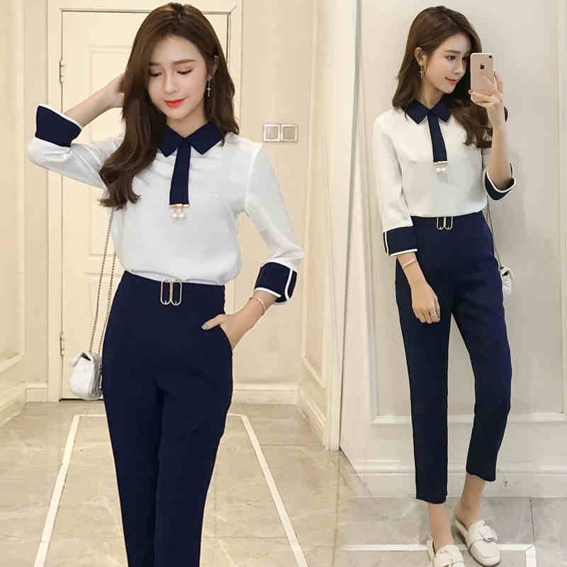 Blouse Pants Women Formal Suits Sets 2019 New Fashion Two Piece Set Chiffon Shopee Malaysia