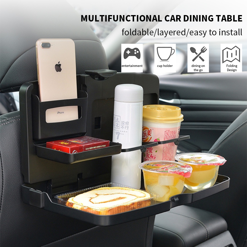 Foldable Car Rear Seat Dining Table Food Tray Drink Cup Holder Beverage