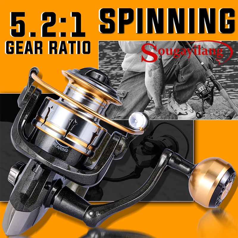 Sougayilang Spinning Fishing Reel 1000-5000 Model 5.2:1 Gear Ratio Reel  with Metal Handle 1000-4000 Aluminum Spare Spool Fishing Tackle