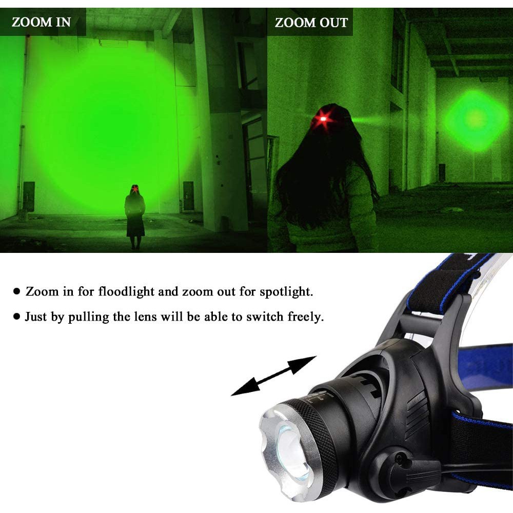 ❤️Ready Stock ❤️ Headlight Rechargeable Green Headlamp 1800 Lumens Scalable Hunting  LED Headlights Shopee Malaysia