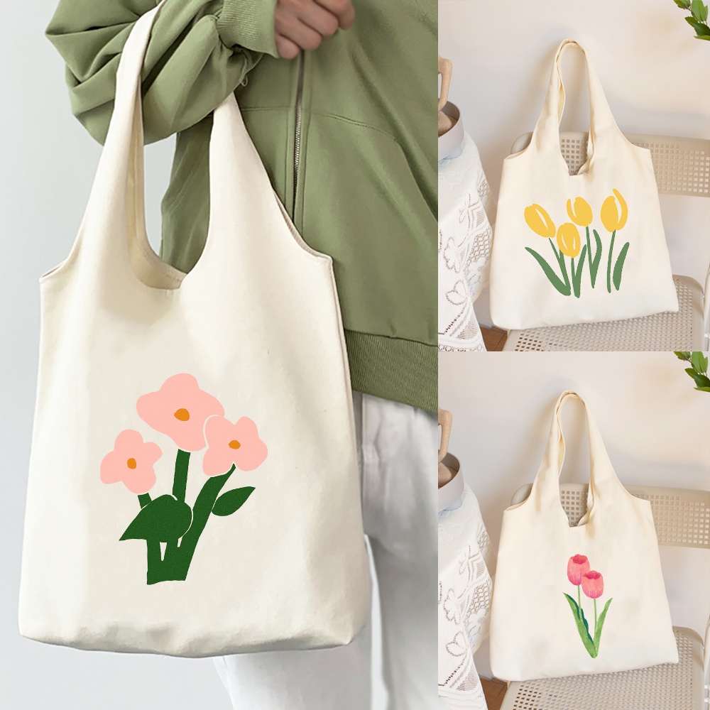 Tulip Aquarelle Print Korean Style Shoulder Bags Fashion Harajuku