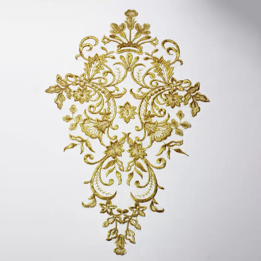 1Pc White Gold Patch Appliques Embroidery Lace Trim Fabric Cloth Sewing ...
